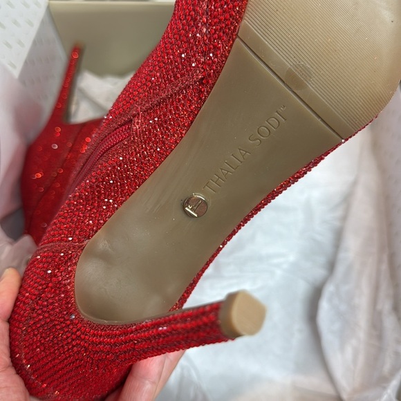 Thalia Sodi Women's Chiara Platform Dress Booties Red Lurex Glitter Ankle Boots - Picture 4 of 6